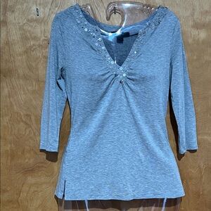EXPRESS Women’s Gray V-Neck Blouse with Embellishments Sz.S
